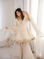 Premium Off-White Mirror Work Peplum Palazzo Suit With Dupatta