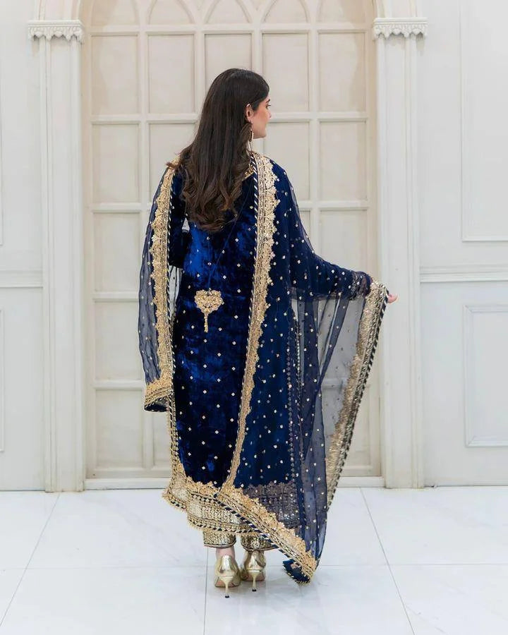 Pure Viscose Velvet Suit Set with Heavy Sequence Embroidery