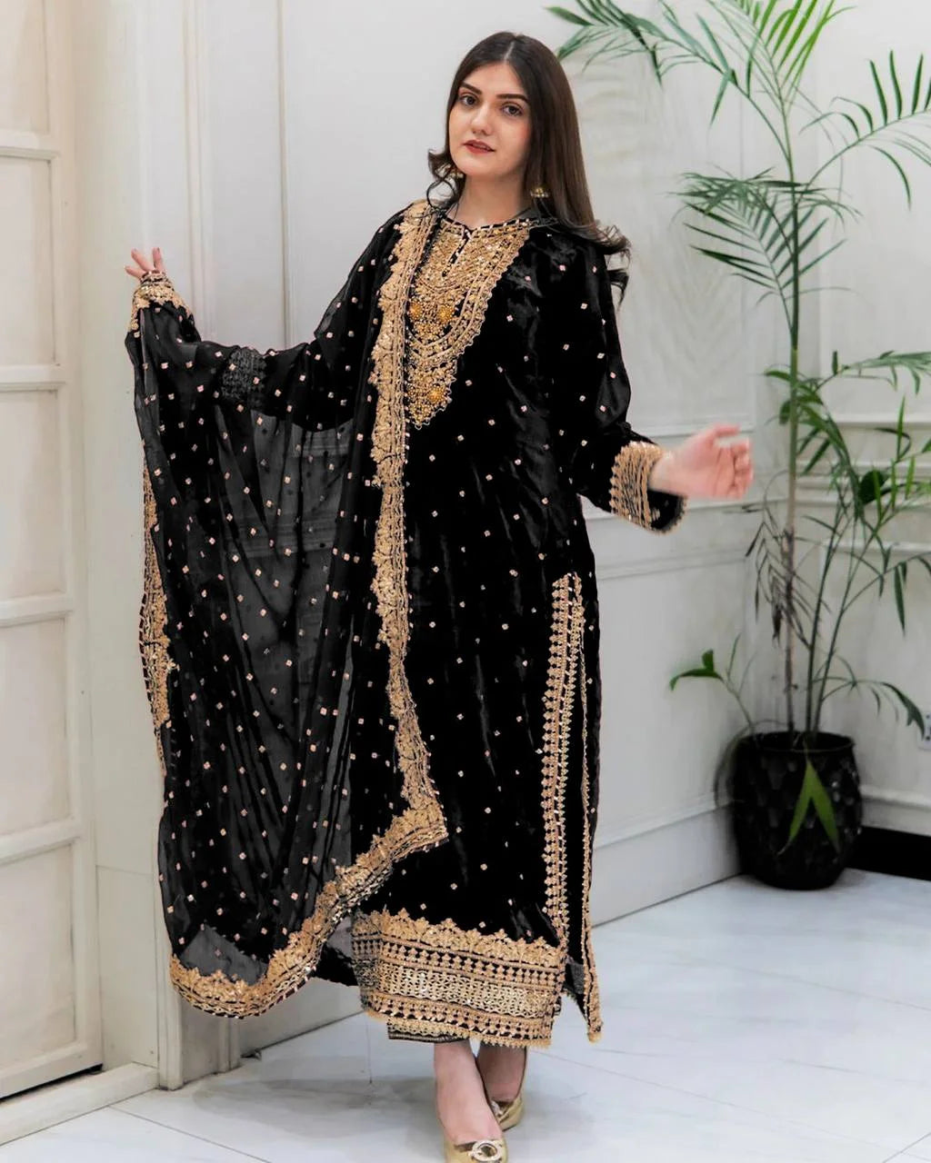 Fully Stitched Velvet Suit Set with Heavy Sequence Work & Designer Dupatta