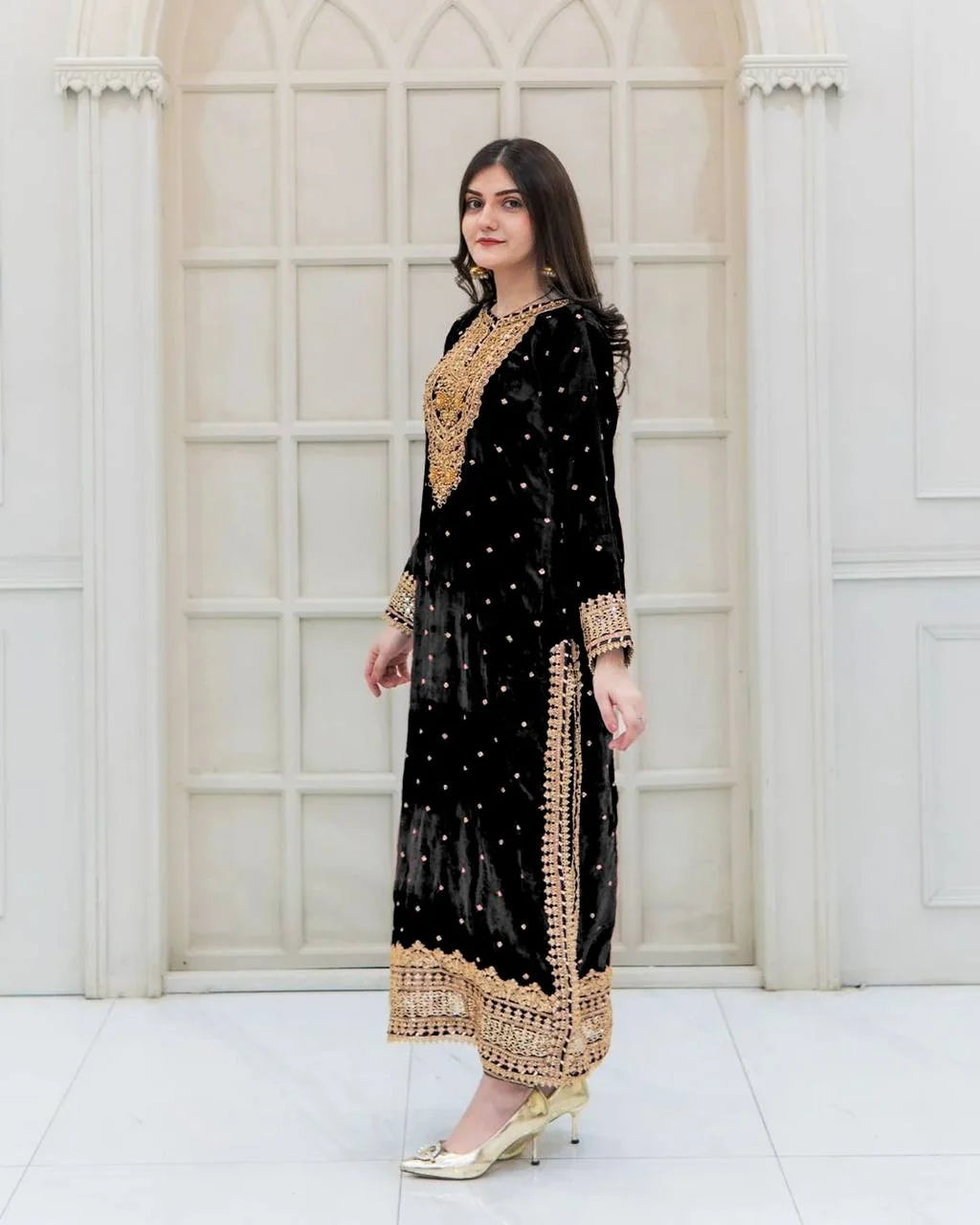 Fully Stitched Velvet Suit Set with Heavy Sequence Work & Designer Dupatta