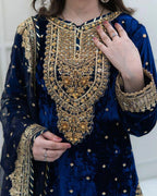 Pure Viscose Velvet Suit Set with Heavy Sequence Embroidery
