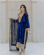 Pure Viscose Velvet Suit Set with Heavy Sequence Embroidery