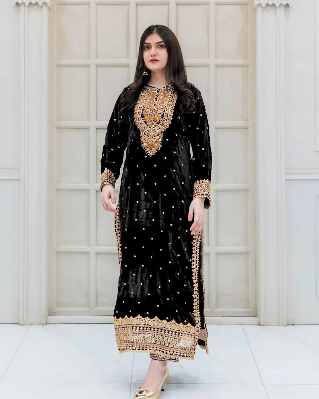 Fully Stitched Velvet Suit Set with Heavy Sequence Work & Designer Dupatta