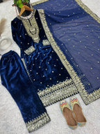Pure Viscose Velvet Suit Set with Heavy Sequence Embroidery