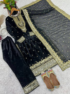 Fully Stitched Velvet Suit Set with Heavy Sequence Work & Designer Dupatta