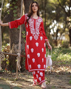 Designer Reyon Embroidery Work Kurti with Full-Stitched Plazzo