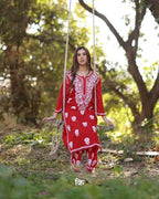 Designer Reyon Embroidery Work Kurti with Full-Stitched Plazzo