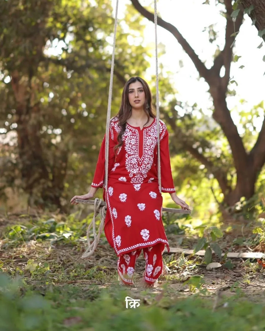 Designer Reyon Embroidery Work Kurti with Full-Stitched Plazzo