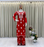 Designer Reyon Embroidery Work Kurti with Full-Stitched Plazzo