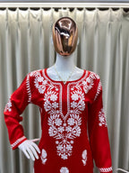 Designer Reyon Embroidery Work Kurti with Full-Stitched Plazzo