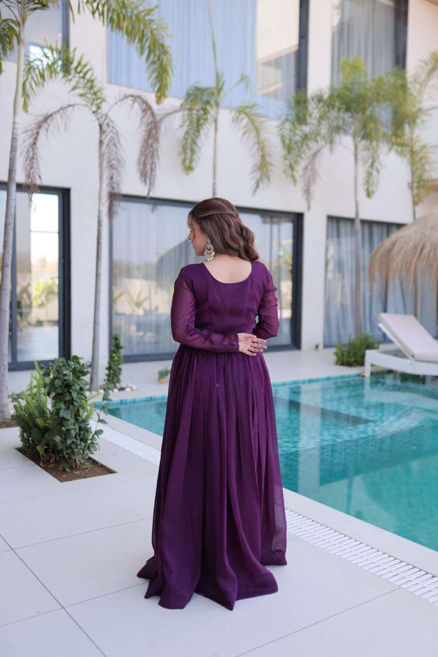 Party Wear Silver Crunchy Gown with Intricate Beads Embroidery