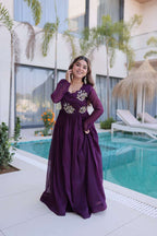 Party Wear Silver Crunchy Gown with Intricate Beads Embroidery