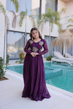Party Wear Silver Crunchy Gown with Intricate Beads Embroidery