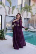 Party Wear Silver Crunchy Gown with Intricate Beads Embroidery