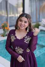 Party Wear Silver Crunchy Gown with Intricate Beads Embroidery