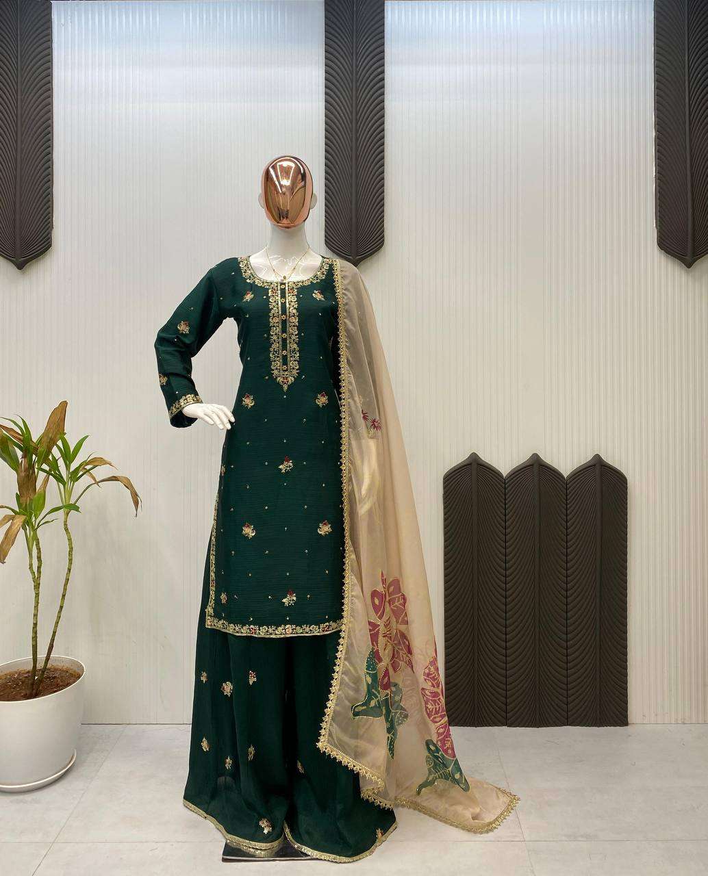 Luxury Green Suit Set â€“ Embroidery Elegance with Dupatta