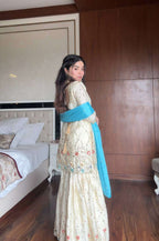 Ivory Cyan Fusion â€“ Exclusive Designer Sharara Pair