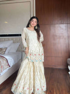 Ivory Cyan Fusion â€“ Exclusive Designer Sharara Pair