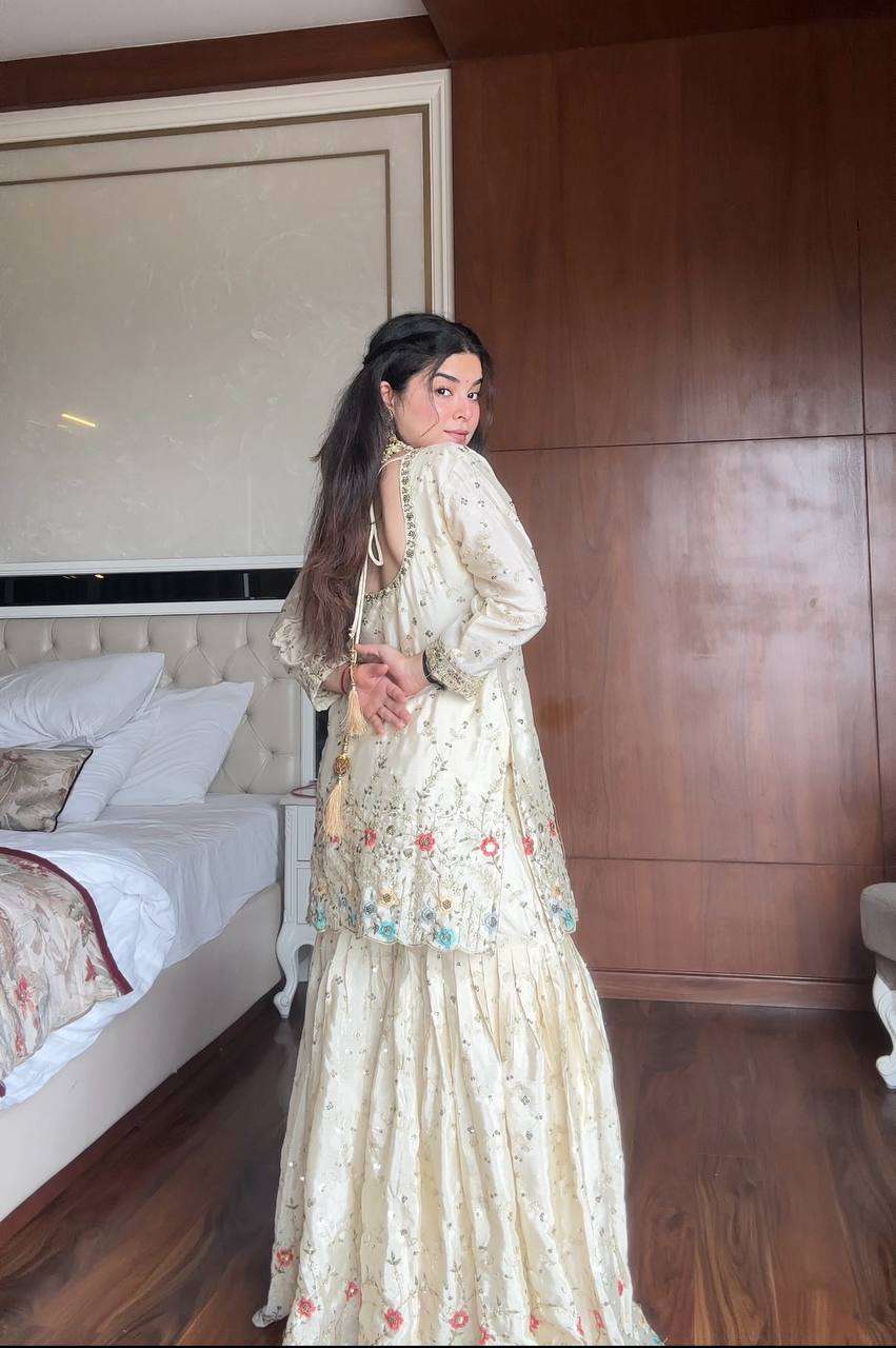 Ivory Cyan Fusion – Exclusive Designer Sharara Pair