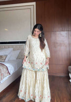 Ivory Cyan Fusion â€“ Exclusive Designer Sharara Pair
