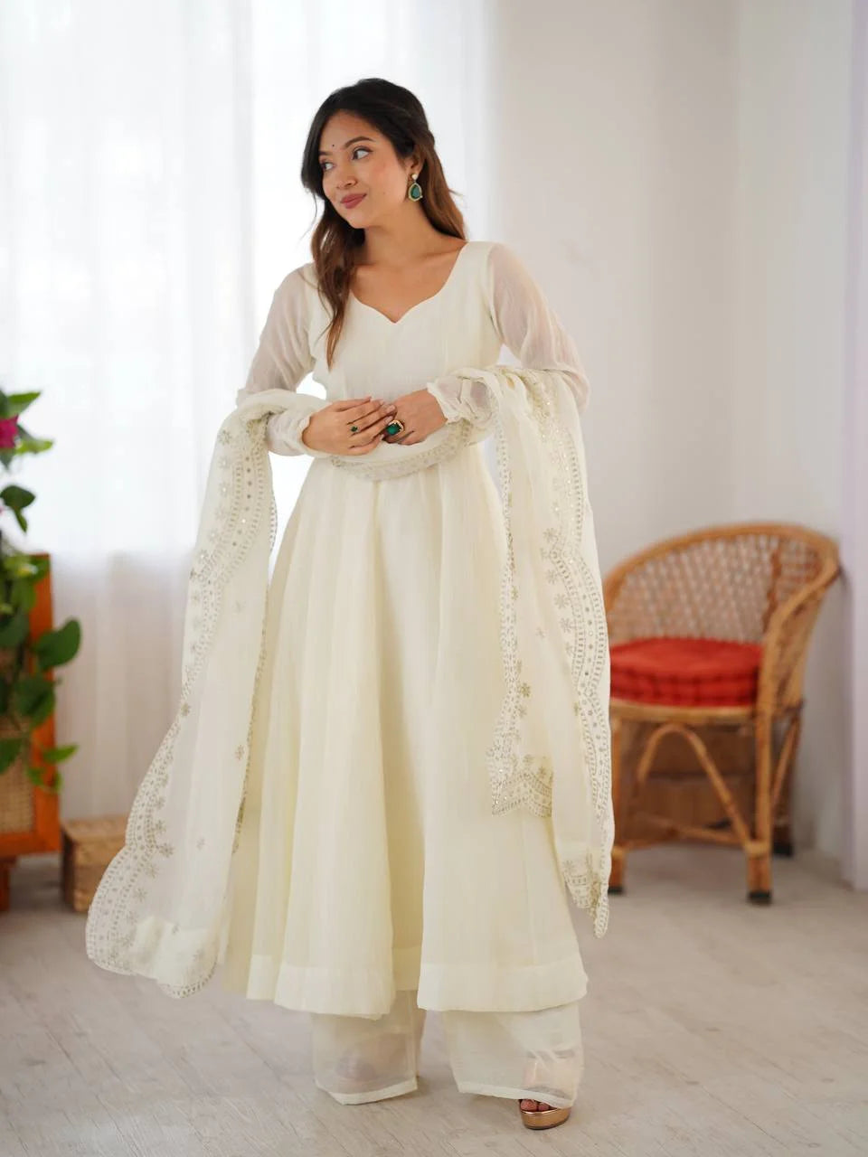 Designer Fandy Silk Gown with Sequence Work Dupatta