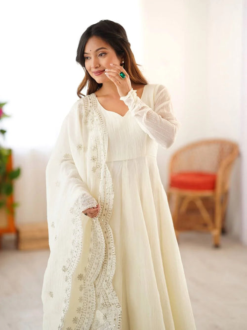 Designer Fandy Silk Gown with Sequence Work Dupatta