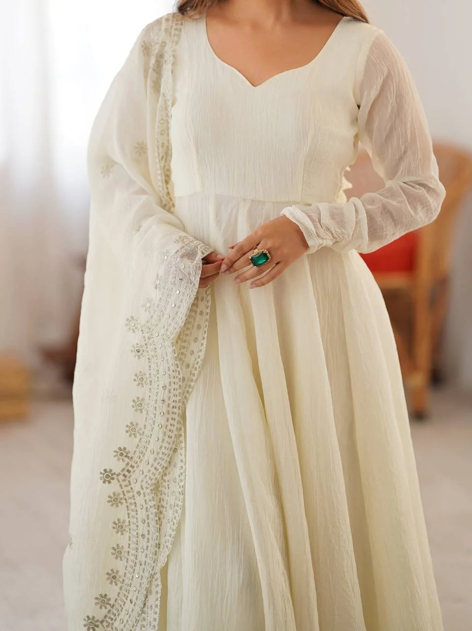 Designer Fandy Silk Gown with Sequence Work Dupatta
