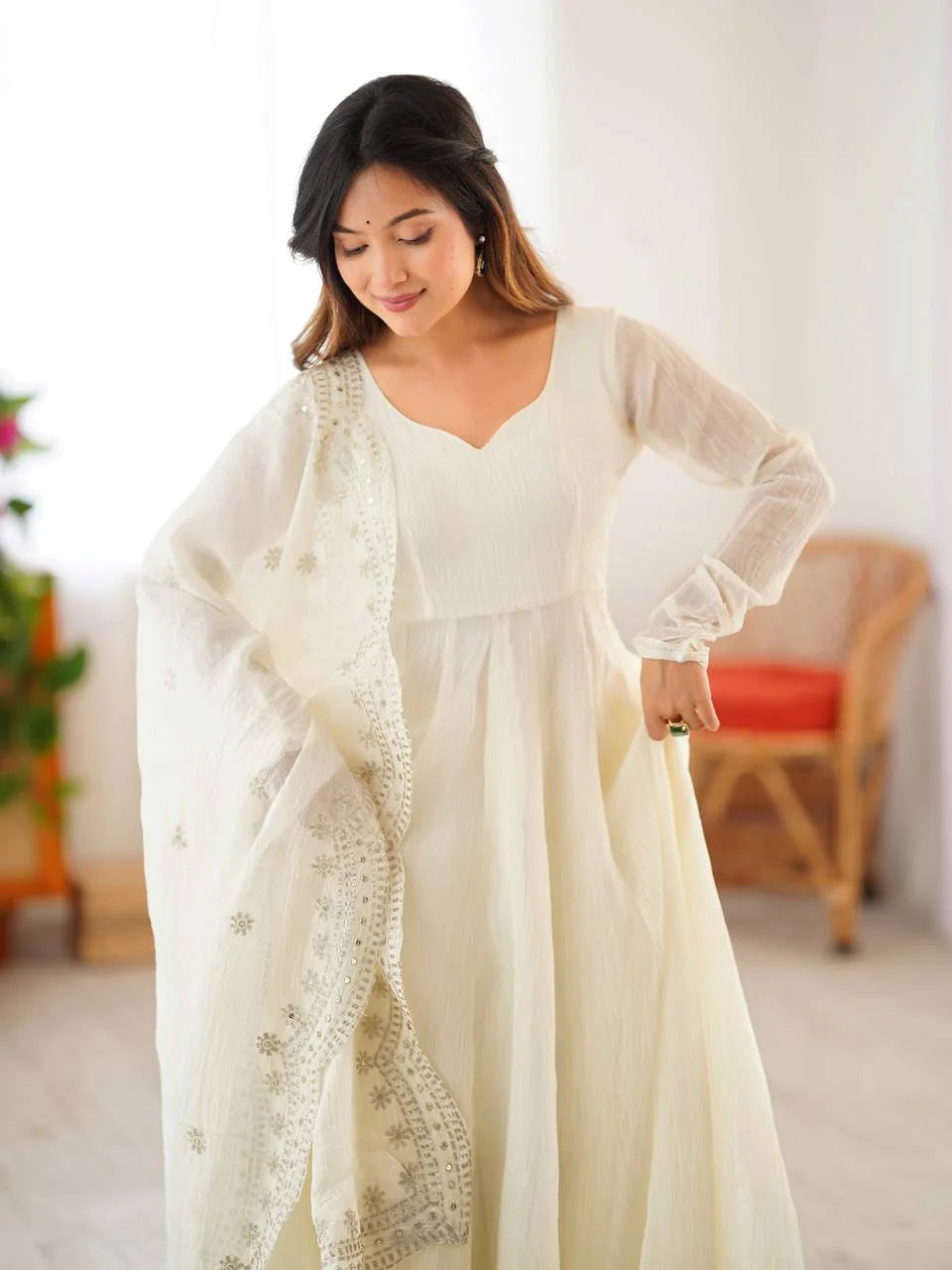 Designer Fandy Silk Gown with Sequence Work Dupatta
