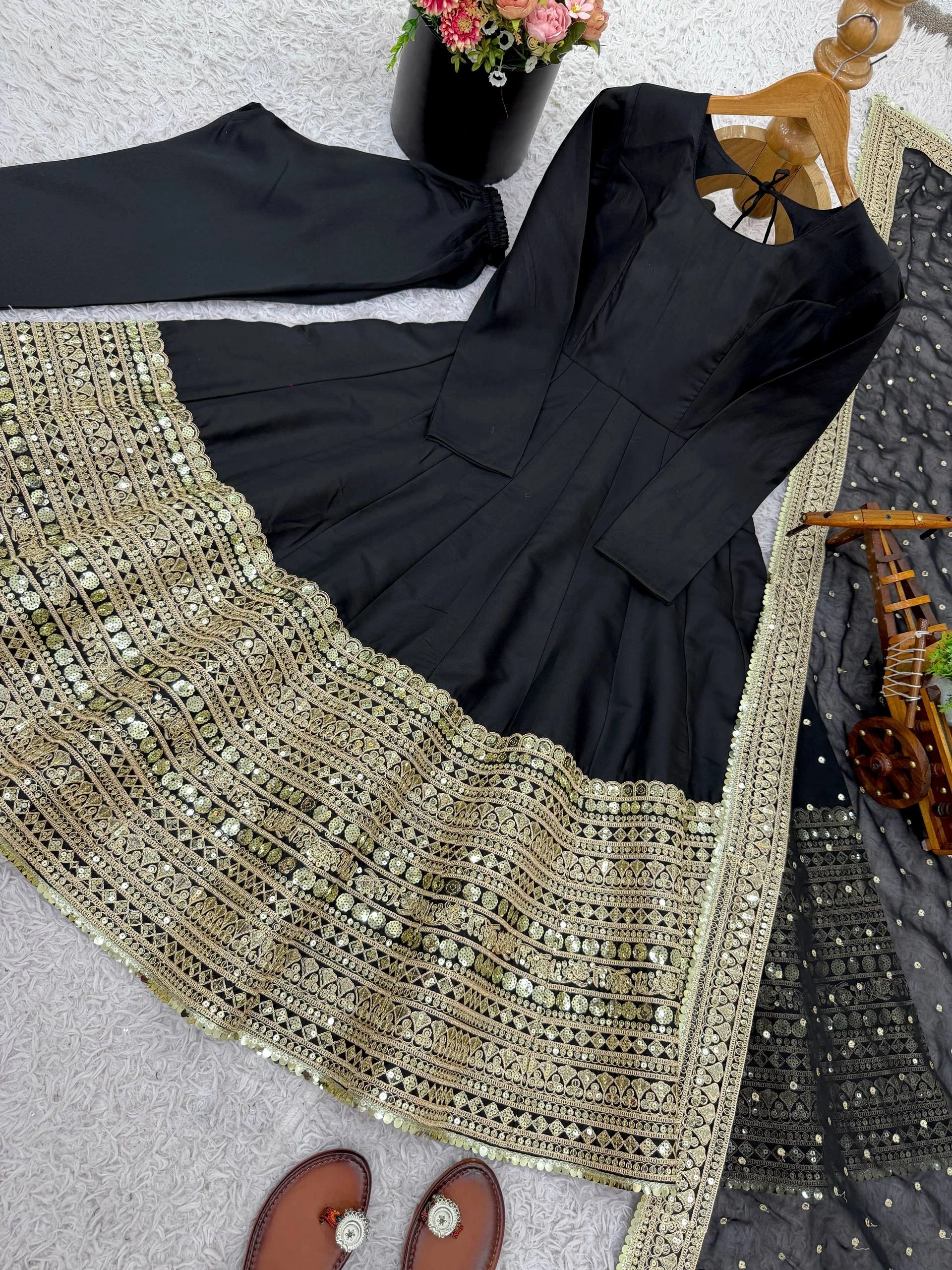 Graceful Roman Silk Anarkali Suit with Georgette Dupatta For Festive Nights