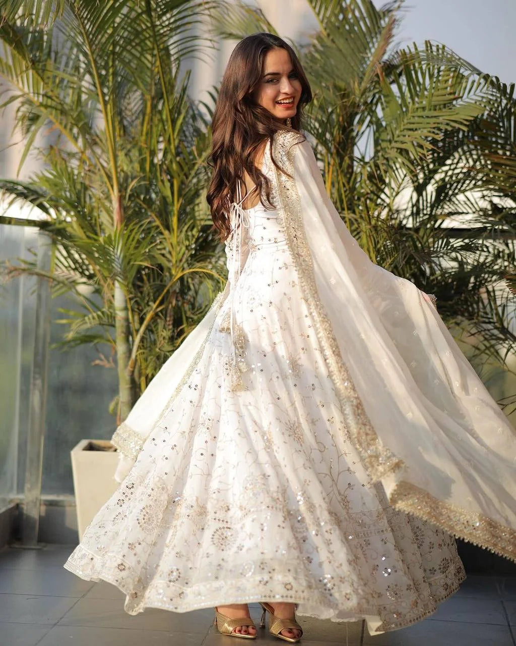 Elegant Full-Sleeve Embroidered Gown with Micro Cotton Churidar