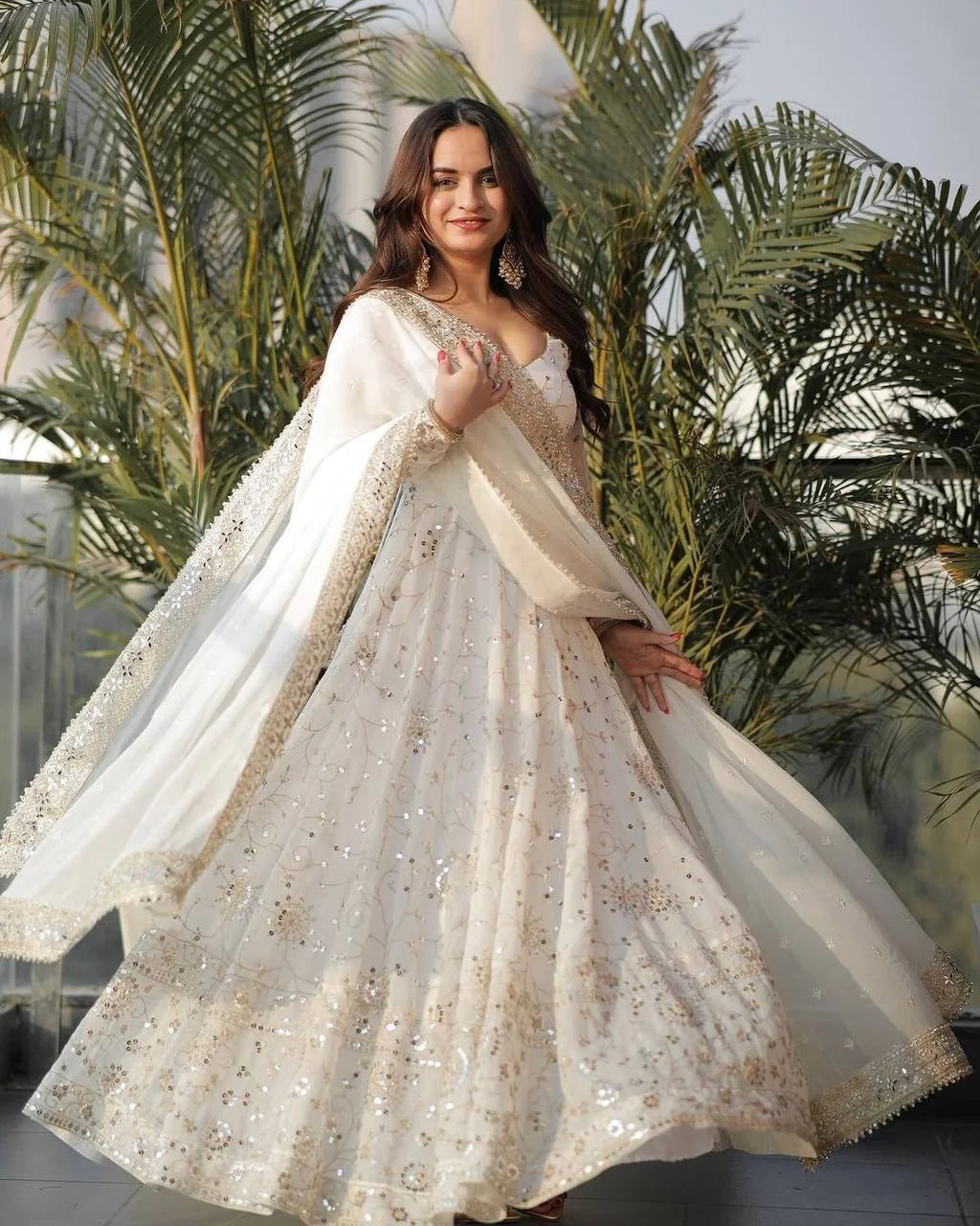 Elegant Full-Sleeve Embroidered Gown with Micro Cotton Churidar