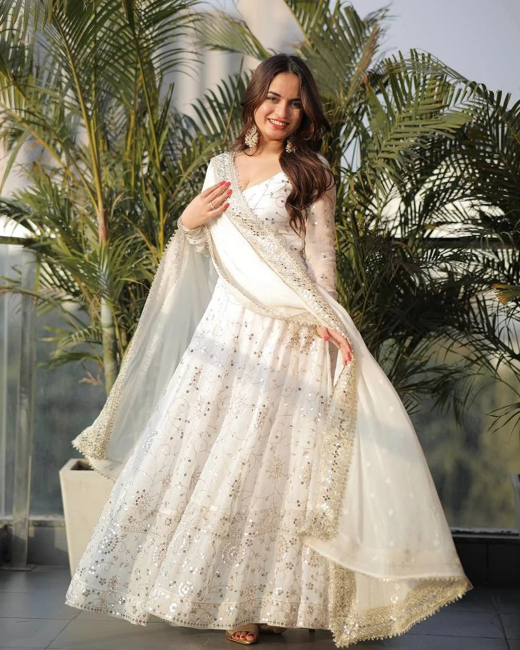 Elegant Full-Sleeve Embroidered Gown with Micro Cotton Churidar