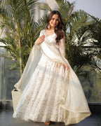 Elegant Full-Sleeve Embroidered Gown with Micro Cotton Churidar