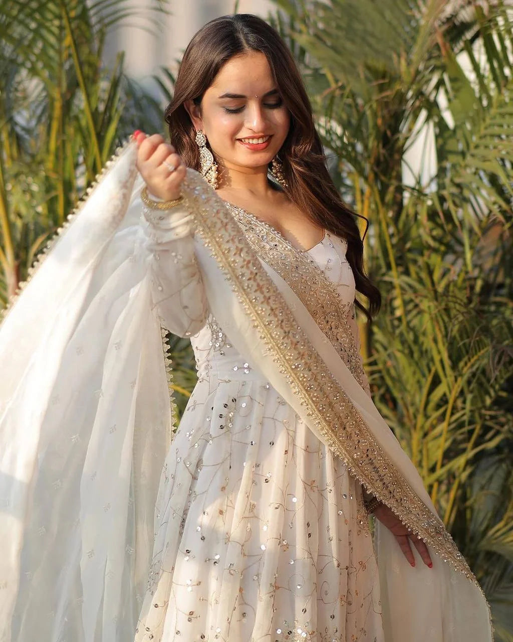Elegant Full-Sleeve Embroidered Gown with Micro Cotton Churidar