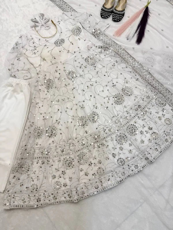 Elegant Full-Sleeve Embroidered Gown with Micro Cotton Churidar