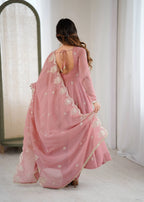 Designer Crunchy Silk Gown with Heavy Embroidery, Bottom & Dupatta