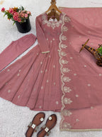 Designer Crunchy Silk Gown with Heavy Embroidery, Bottom & Dupatta