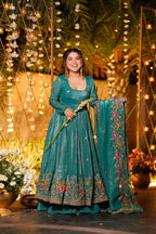 Premium Crunchy Fabric Anarkali Set with Sequence Embroidery Work