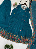 Premium Crunchy Fabric Anarkali Set with Sequence Embroidery Work