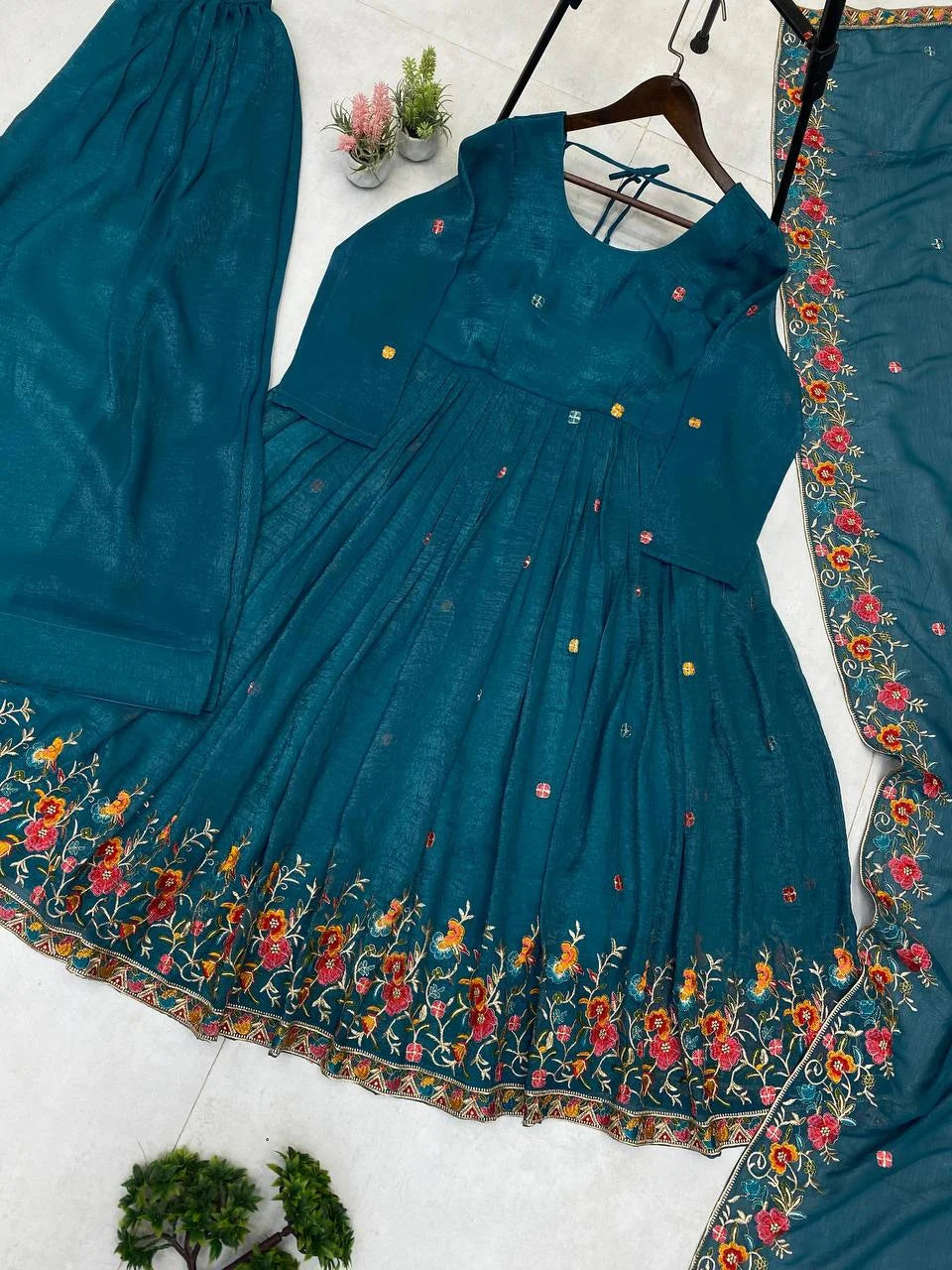 Premium Crunchy Fabric Anarkali Set with Sequence Embroidery Work