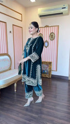 Velvet Sequence Embroidered Suit Set with Organza Dupatta