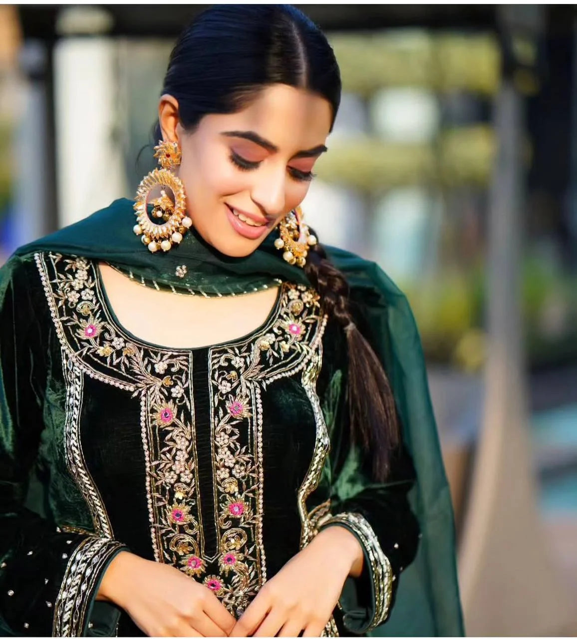 Luxury Velvet Embroidered Suit with Sequins & Full-Stitch Dupatta