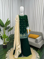 Premium Viscose Velvet Top & Plazzo Set With Pearl Detailing