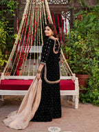 Velvet Embroidered Suit With French Crepe Dupatta