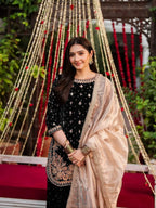 Velvet Embroidered Suit With French Crepe Dupatta