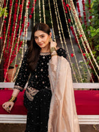 Velvet Embroidered Suit With French Crepe Dupatta