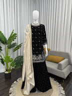Velvet Embroidered Suit With French Crepe Dupatta