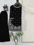 Velvet Embroidered Suit With French Crepe Dupatta