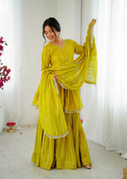 Mal Chanderi Sharara Set with Real Mirror and Handwork