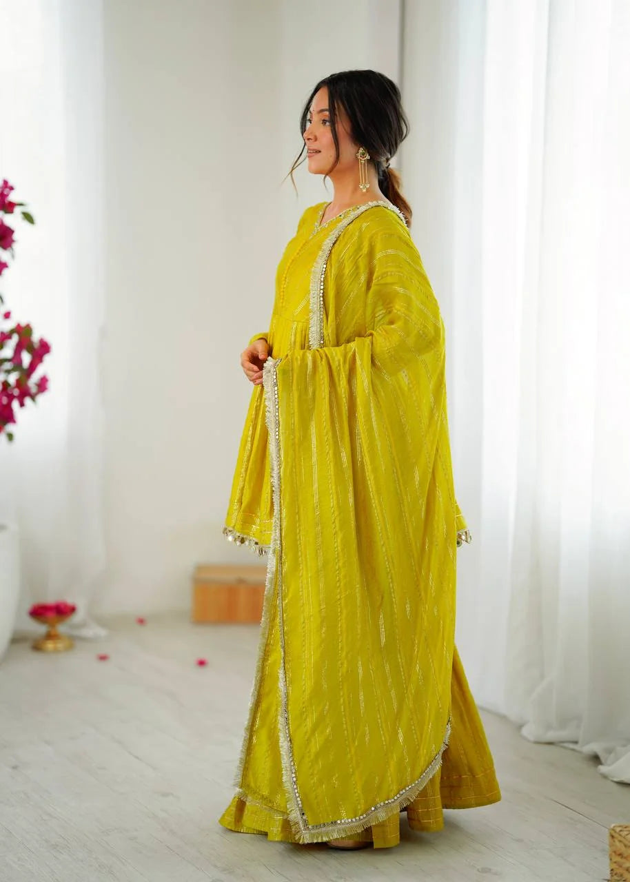 Mal Chanderi Sharara Set with Real Mirror and Handwork